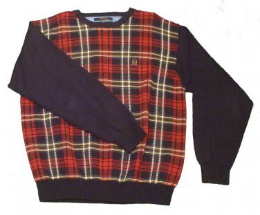 Mens Blue Red Green TOMMY HILFIGER Pullover Sweater Large 100% Cotton