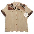 Womens Brown Black Tan STONEBRIDGE Button Front Blouse P NWT