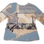 Womens Blue White Brown CHRISTOPHER & BANKS 3/4 Sleeve Blouse Large Cotton Blend