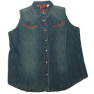 Womens Blue WRANGLER BLUES Snap Front Denim Blouse L Large 100% Cotton