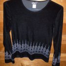 Womens Black DIAMONDS Long Sleeve Blouse Shirt  L