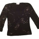 Womens Black Silver BY CHOICE Pullover Blouse Medium