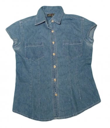Womens Blue AMERICAN OUTPOST Button Down Denim Blouse Small