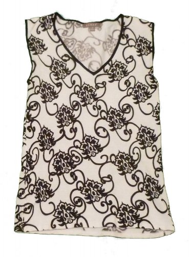 Womens Black White KENAR Pullover Sleeveless Blouse Medium