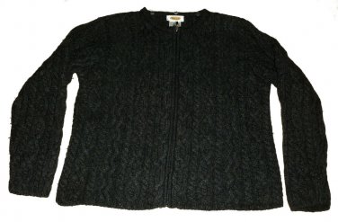 Womens Gray TALBOTS Full Zip Sweater Medium Petite 100% Wool