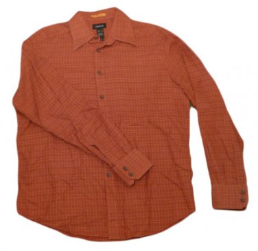 Mens Rust Black Gray CLAIBORNE Button Down Shirt Large