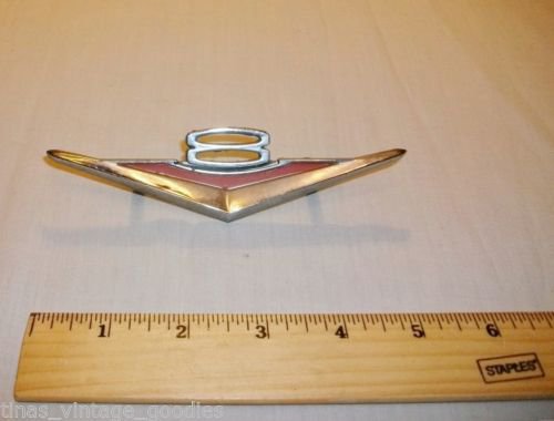 1941-42-46-47-48-49-50-51-1952 FORD TRUCK V 8 GRILL EMBLEM Chrome / Red