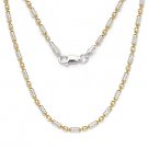 Two-Tone Sterling Silver 14k Yellow Gold 2.3mm Bead Link Chain Italian Necklace