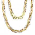 925 Sterling Silver 14k Yellow Rose Gold Link Braided Multi-Chain Rope Necklace 925 Sterling Silver 14k Yellow Rose Gold Link Braided Multi-Chain Rope Necklace