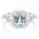 2.56ct Millennium Cut Blue Topaz Gemstone Round Diamond Ring in 14k White Gold