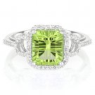 2.21ct Millennium Cut Peridot Gemstone Round Cut Diamond Ring in 14k White Gold