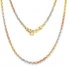 Sterling Silver 14k Yellow Rose Gold 2mm Twist-Rope Magic Chain Necklace Italy Sterling Silver 14k Yellow Rose Gold 2mm Twist-Rope Magic Chain Necklace Italy