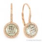 3.02ct Green Amethyst Round Diamond Leverback Dangling Earrings in 14k Rose Gold