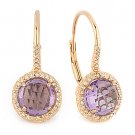 2.30ct Checkerboard Amethyst & Diamond Leverback Dangling Earrings 14k Rose Gold