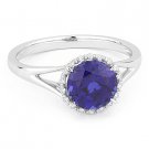 1.79 ct Round Cut Blue Corundum & Diamond Engagement Promise Ring 14k White Gold