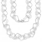 Solid 925 Sterling Silver Double-Heart Charm Link Chain Italian Fashion Necklace Solid 925 Sterling Silver Double-Heart Charm Link Chain Italian Fashion Necklace