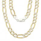 Solid 925 Sterling Silver and 14k Yellow Gold Figaro 8mm Men's Necklace Italy