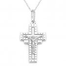 Cross Charm Jesus Pendant Christian Crucifix & Chain Necklace in Sterling Silver
