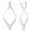 Solid 18k White Gold Round Brilliant Cut Diamond Dangling Drop Fashion Earrings