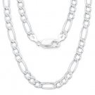 Solid Sterling Silver Figaro Diamond-Cut Pave 5.5mm Men's Italian Chain Necklace Solid Sterling Silver Figaro Diamond-Cut Pave 5.5mm Men's Italian Chain Necklace