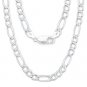Solid Sterling Silver Figaro Diamond-Cut Pave 5.5mm Men's Italian Chain Necklace