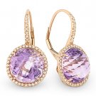 12.57 ct Amethyst & Diamond Halo Leverback Dangling Earrings 14k Rose Pink Gold
