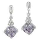 925 Sterling Silver Faux Amethyst & Faux Diamond Dangling Ladies' Earrings 925 Sterling Silver Faux Amethyst & Faux Diamond Dangling Ladies' Earrings
