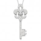 Key & Fleur De Lis Charm Pendant Cubic Zirconia CZ .925 Sterling Silver Necklace Key & Fleur De Lis Charm Pendant Cubic Zirconia CZ .925 Sterling Silver Necklace