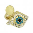 Evil Eye Cubic Zirconia CZ Crystal Turkish Nazar Greek Hamsa Kabbalah Charm Ring