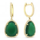 5.48ct Green Agate & Round Cut Diamond Dangling 14k Yellow Gold Drop Earrings