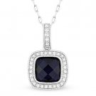 2.23 ct Blue Corundum Gemstone Diamond Halo Pave 14k White Gold Necklace Pendant 2.23 ct Blue Corundum Gemstone Diamond Halo Pave 14k White Gold Necklace Pendant