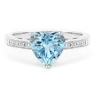 1.58ct Heart-Shape Blue Topaz Round Cut Diamond Right Hand Ring 14k White Gold