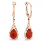 2.67 ct Red Agate Tear-Drop Diamond Halo 14k Rose Pink Gold Dangling Earrings
