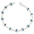 Evil Eye Glass Bead Turkish Nazar Greek Hamsa Charm 925 Sterling Silver Bracelet