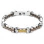 Tri-tone Stainless Gold-Plated Steel Link Cuff Greek Key Bracelet Men's Bangle
