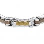 Tri-tone Stainless Gold-Plated Steel Link Cuff Greek Key Bracelet Men's Bangle