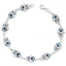 Hamsa Hand of Fatima Evil Eye Judaica Kabbalah Greek Bracelet in Sterling Silver Hamsa Hand of Fatima Evil Eye Judaica Kabbalah Greek Bracelet in Sterling Silver