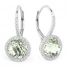 3.28 ct Green Amethyst Round Diamond Leverback Dangling 14k White Gold Earrings 3.28 ct Green Amethyst Round Diamond Leverback Dangling 14k White Gold Earrings