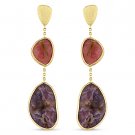 Sugilite & Rodonite Crystal Dangling / Drop Fashion Earrings in 14k Yellow Gold Sugilite & Rodonite Crystal Dangling / Drop Fashion Earrings in 14k Yellow Gold
