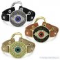 Evil Eye CZ Crystal Bead Greek Turkish Nazar Hamsa Leather Cuff Punk Bracelet