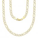 .925 Sterling Silver 14k Yellow Gold 5mm Figaro Link Italian Chain Pave Necklace