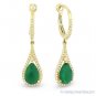 2.55 ct Green Agate & Tear-Drop Diamond Halo 14k Yellow Gold Dangling Earrings
