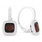 3.98 ct Checkerboard Garnet & Diamond Leverback Dangling Earrings 14k White Gold