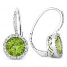 2.93 ct Round Cut Peridot Diamond Leverback Dangling Earrings in 14k White Gold