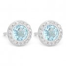 1.40 ct Round Cut Blue Topaz Gem Diamond Martini Stud Earrings in 14k White Gold
