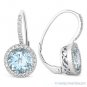 3.41 ct Round Cut Blue Topaz Diamond Leverback Dangling Earrings 14k White Gold