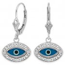 Evil Eye Bead Turkish Nazar Greek Key Mati Charm Sterling Silver Hamsa Earrings