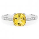 1.37ct Cushion Cut Citrine & Round Diamond Right Hand Ring in 14k White Gold 1.37ct Cushion Cut Citrine & Round Diamond Right Hand Ring in 14k White Gold
