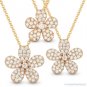 Flower Charm Round Brilliant Cut Diamond Pave Necklace Pendant in 14k Rose Gold