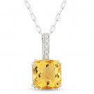1.63 ct Cushion Cut Citrine Gem Diamond Pendant 14k White Yellow Gold Necklace